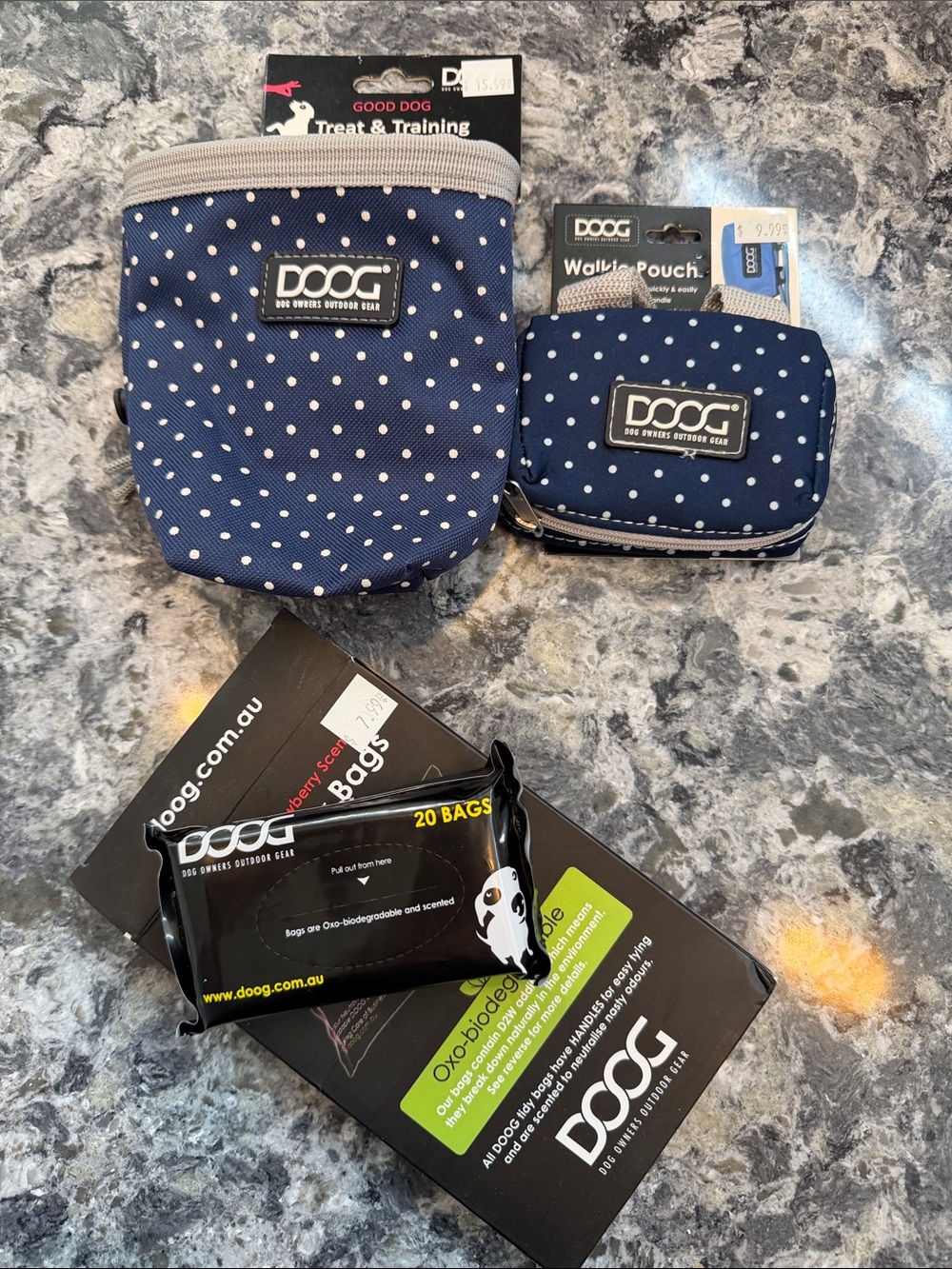 DOOG Navy Polka Dot Treat Pouch & Waste Bag Set
